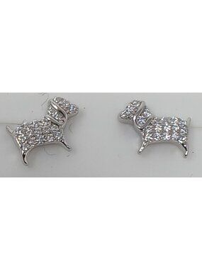 925 Silver Dog Earrings With Sparkling CZ Stones 1/4" Tall Petite Puppy #J8-O